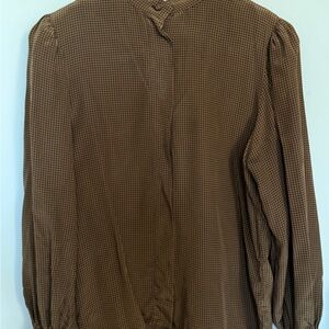 Gloria Sachs Brown Houndstooth Blouse